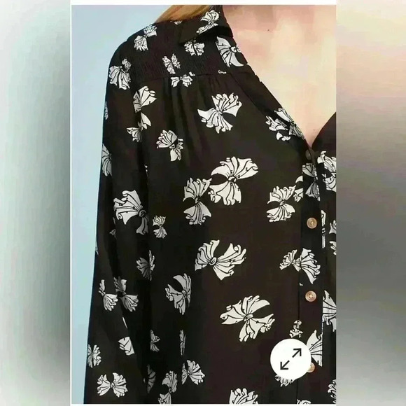 Maeve Anthropologie Emory Printed Buttondown Black White Bows Size 0 - Picture 3 of 8